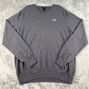Under Armour Wool Sweater Mens XL V-Neck Pullover Gray 1239095 EUC